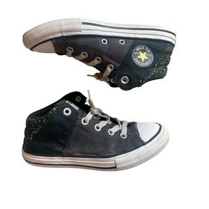 Converse youth black and grey size US 3 slip on. Yellow paint splatter. Sneakers